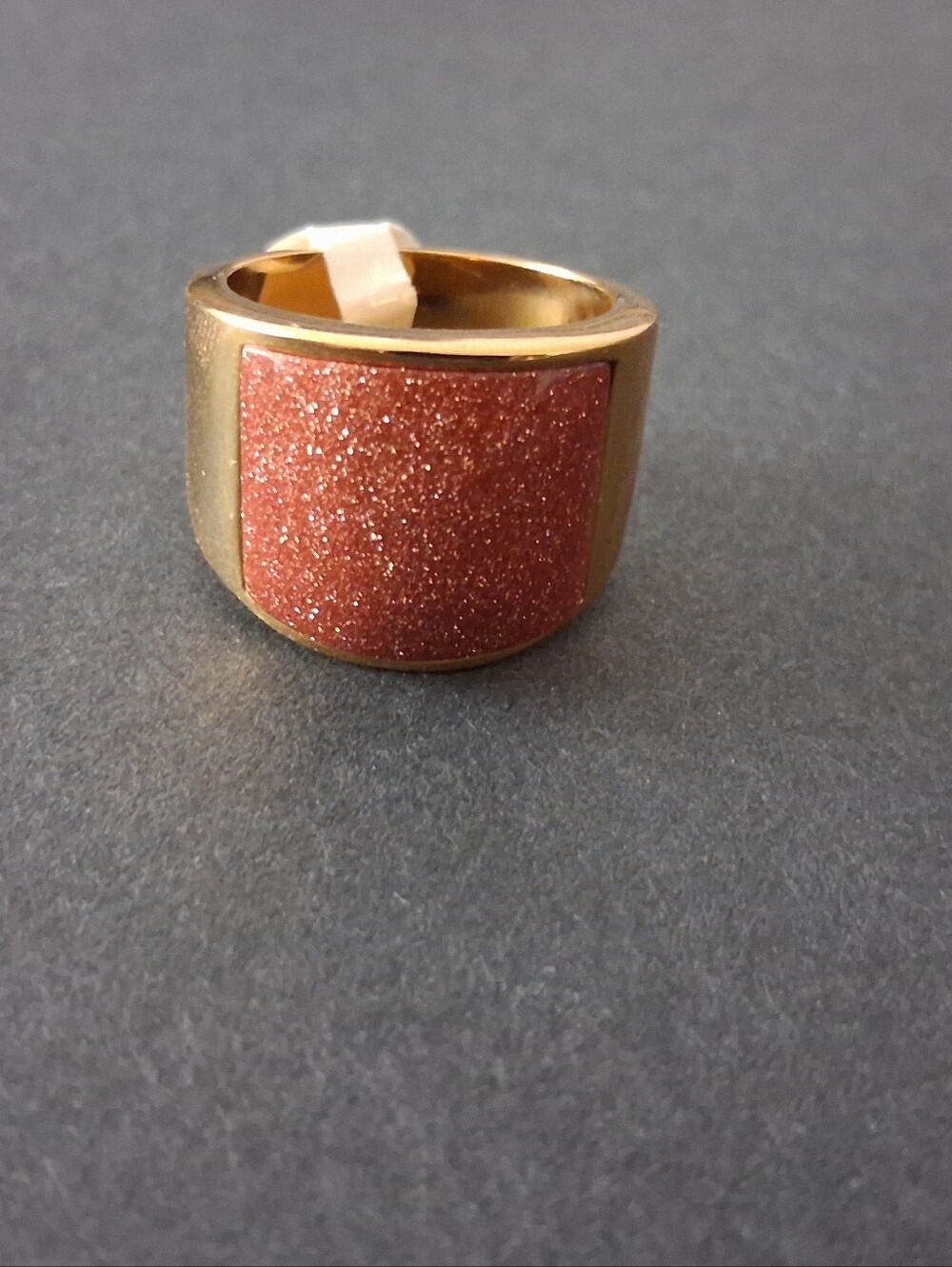 Gold-Tone Ring with Glittery Copper Panel - Women Jewelry
